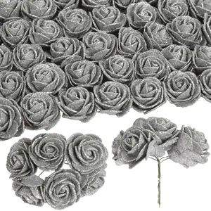 Glitter Roses, 25 Counts Foam Glitter Roses Glitter Flowers Foam Rose with Stem for DIY Wedding Bridal Bouquet Decoration Decorative Fruit Ornaments