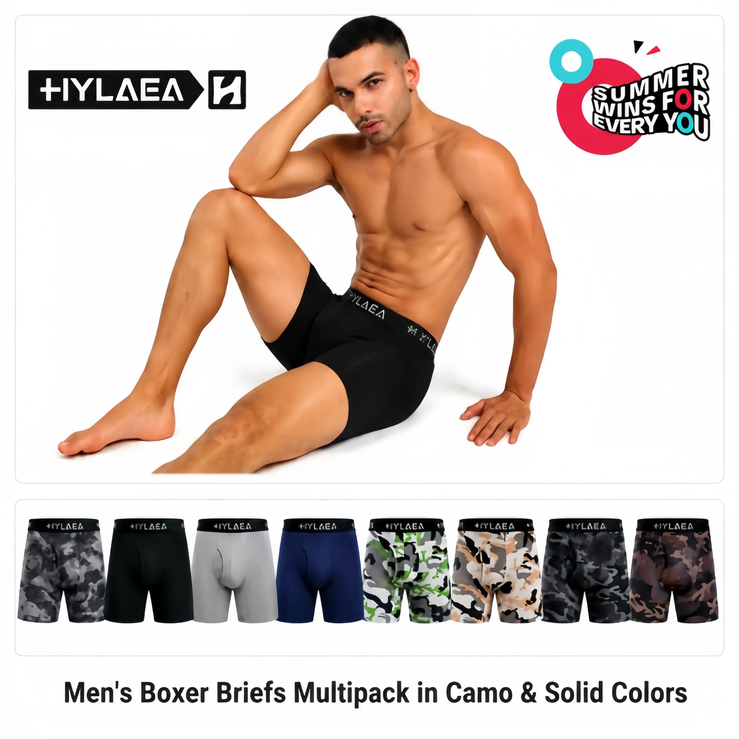 HYLAEA Men's Multi-Pack Long-Leg Sports Boxer Briefs - Anti-Chafe Elastic Underwear for Workout, Daily Wear