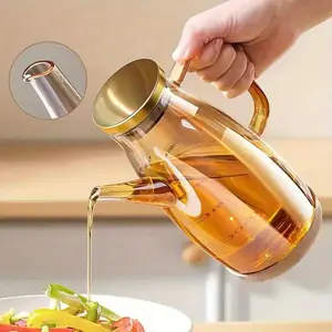 20oz Amber Glass Olive Oil Dispenser, Leak-proof Oil Dispenser with Steel Lid, Modern Handle Design for Easy Pouring, Kitchen Utensils & Gadgets