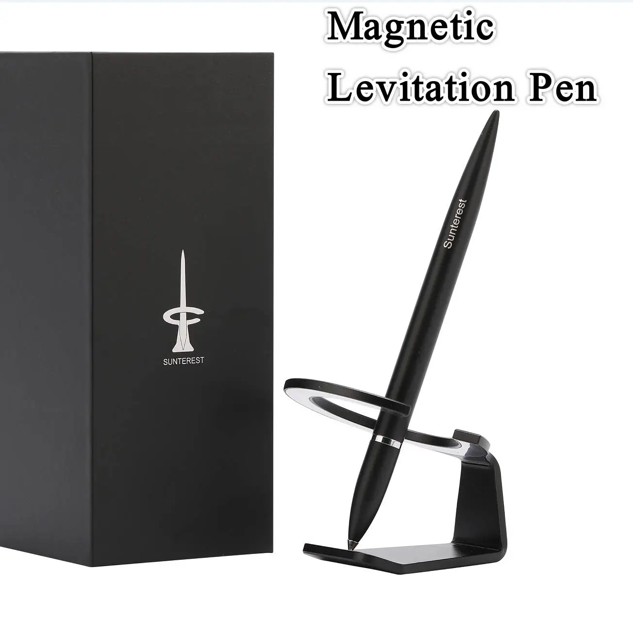 SUNTEREST 304 Stainless Steel Magnetic Levitating Magic Floating Pen - Anti-Gravity Ballpoint Pen with Spinning Base, Metallic Futuristic Office Stationery, Desk Decor, Unique Gift for Students, Cnc Metal, Long Life