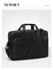 Mens 16 Inch Leather Laptop Bag, Vintage Messenger Bag, Large Crossbody Shoulder Bag, Office Computer Bag, Retro College Satchel for Work, Business, Travel