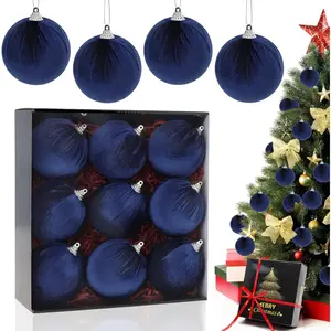 9 count 3.15 Inch Navy Blue  Christmas Ball Ornament  Fabric Wrapped Flocked Sphere Model Crafted Lightweight Baubles Decoration Fireplace Banister
