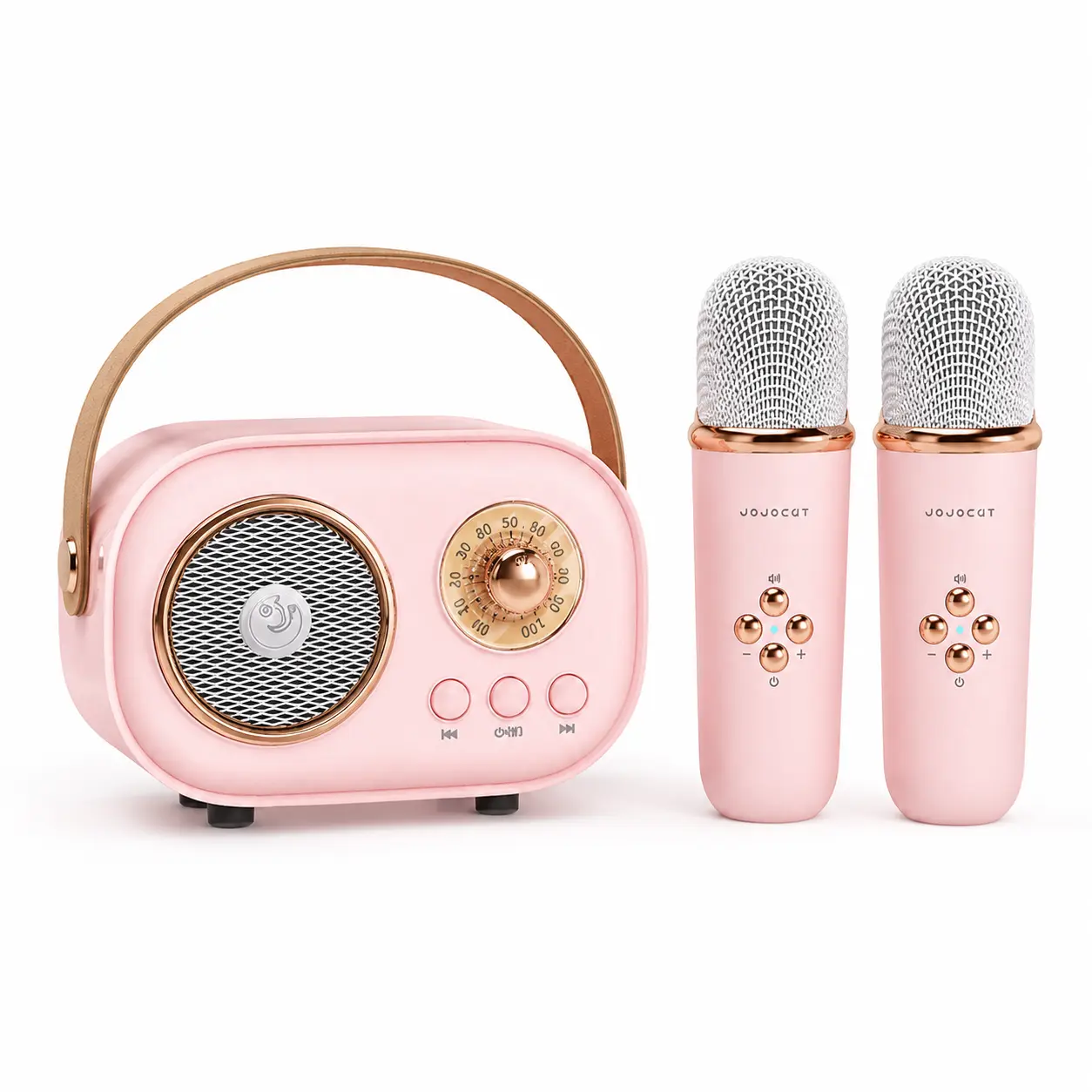 Mini Karaoke Machine with 2 Wireless Microphones, Portable Bluetooth Speaker with LED Lights, Lithium-Ion Batteries, Ideal for Families & Karaoke Fans, Birthday Gift for Home Parties
