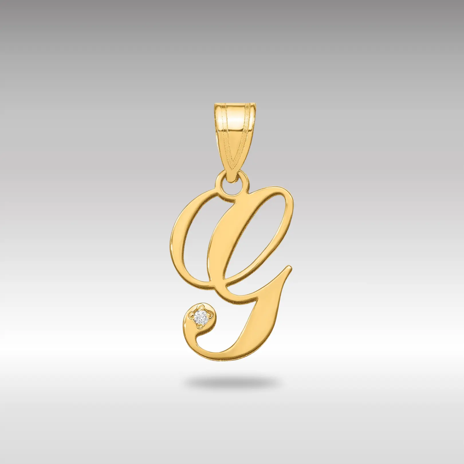14K Gold Script Letter G Initial Pendant with Diamond - Model YC252G