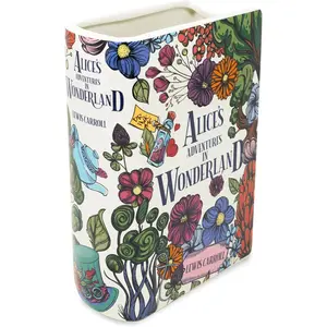 Steel mill co original large bookshaped decorative vase ceramic vases for home decor cute bookshelf decor unique vase for book lovers alices adventures in wonderland floral nonsense