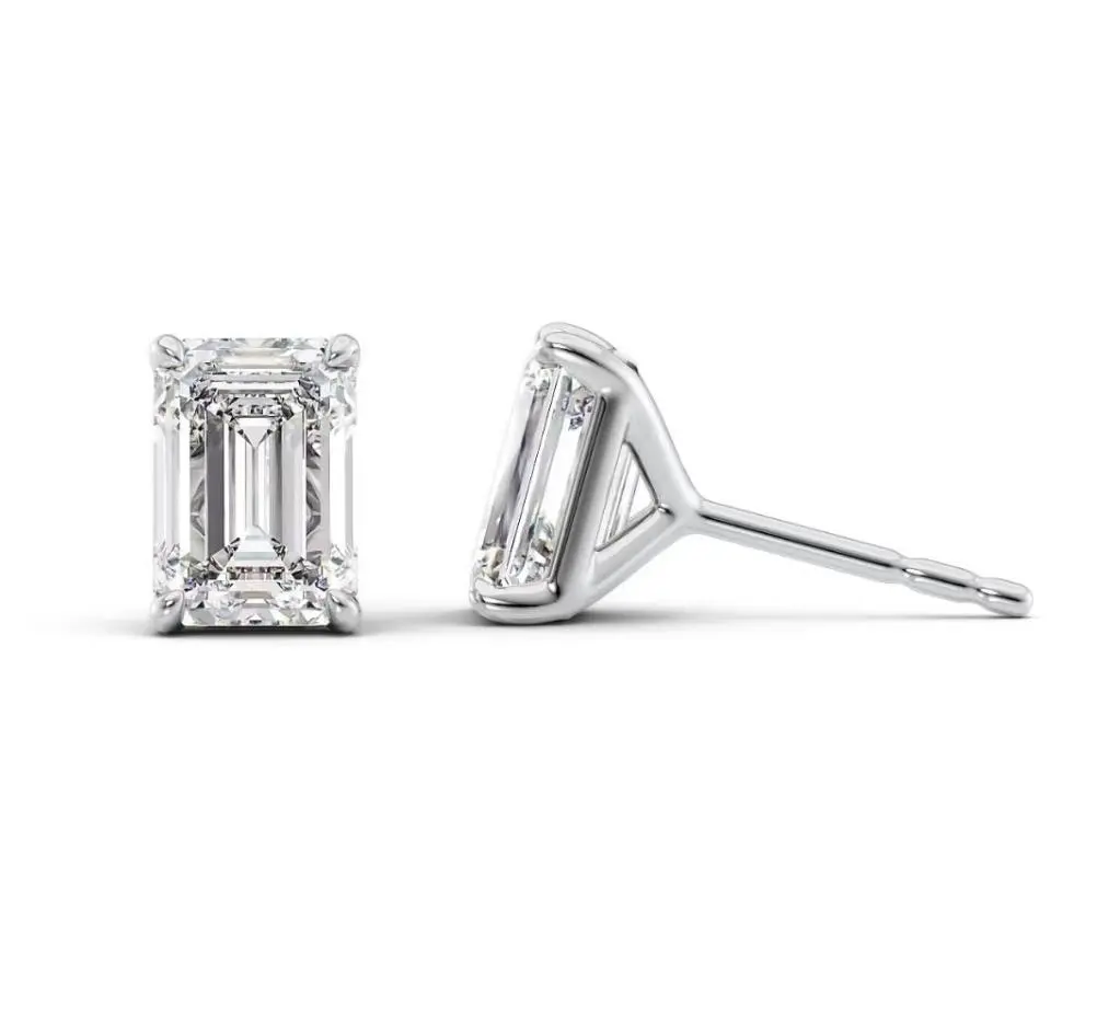 9K emerald-cut lab-grown diamond stud earrings, 1 ct × 2, D–E color, VS–VVS clarity, birthday gift, anniversary, AU14005