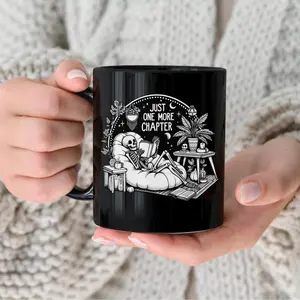 Just One More Chapter Skeleton Coffee Mug, Halloween Coffee Ceramic Mug, Cute Spooky Bookish Mug, Book Lover Gift, Bookworm Drinkware