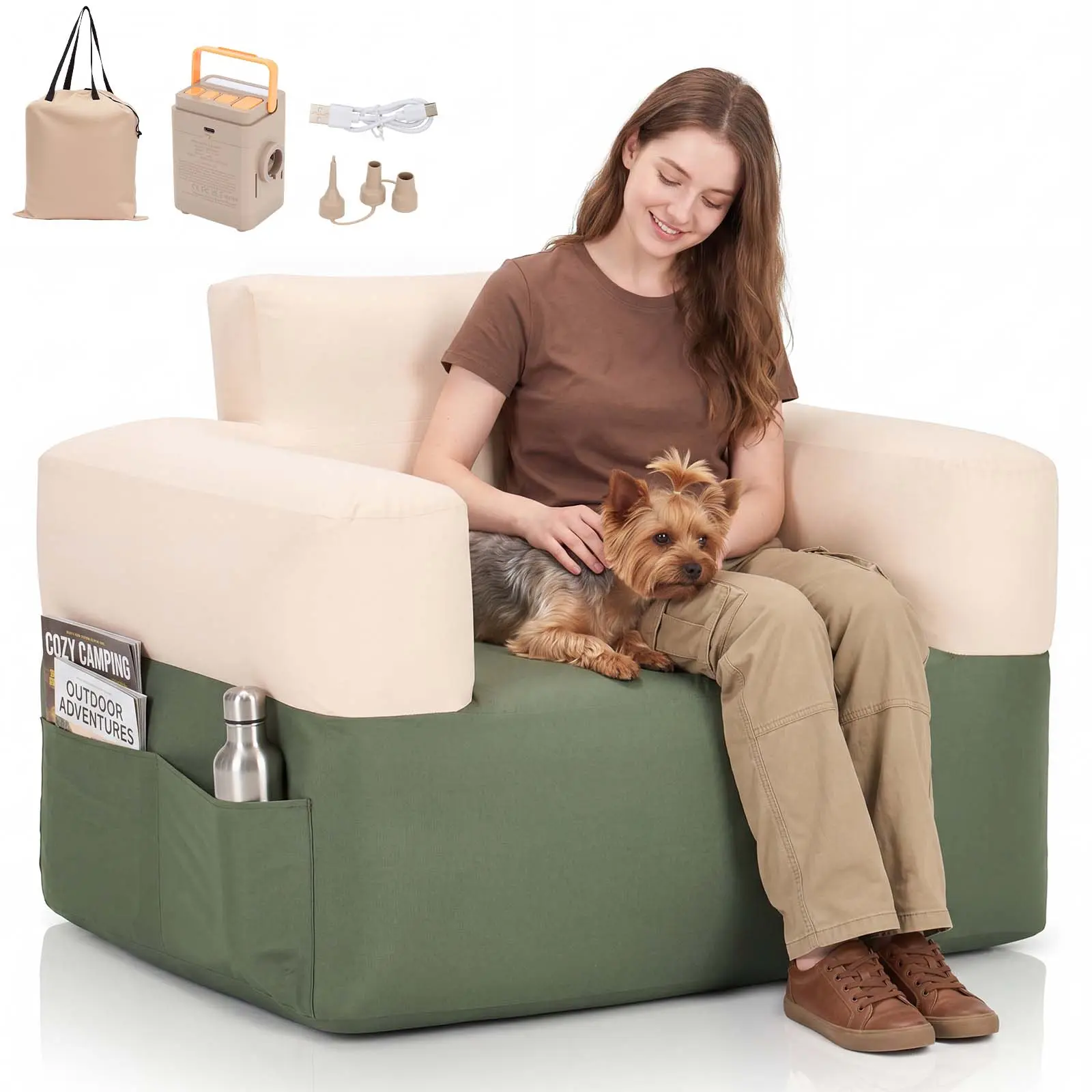 ABORON Portable Inflatable Couch for Camping with Built-in Pump,Durable Inflatable Furniture Heavy Duty Blow Up Couch Stylish Outdoor Air Sofa, Perfect for Backyard Beach Music Festival Party