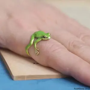 Exquisite Green Enamel Frog Open Ring, Cute Animal Adjustable Finger Jewelry, Lovely Party Accessories Gift for Women and Men N856