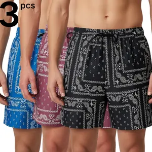 3-Piece Bandana Print Casual Shorts Set for Men - Elastic Waist with Flap Pockets, Vintage Paisley Pattern for Summer Daily Wear