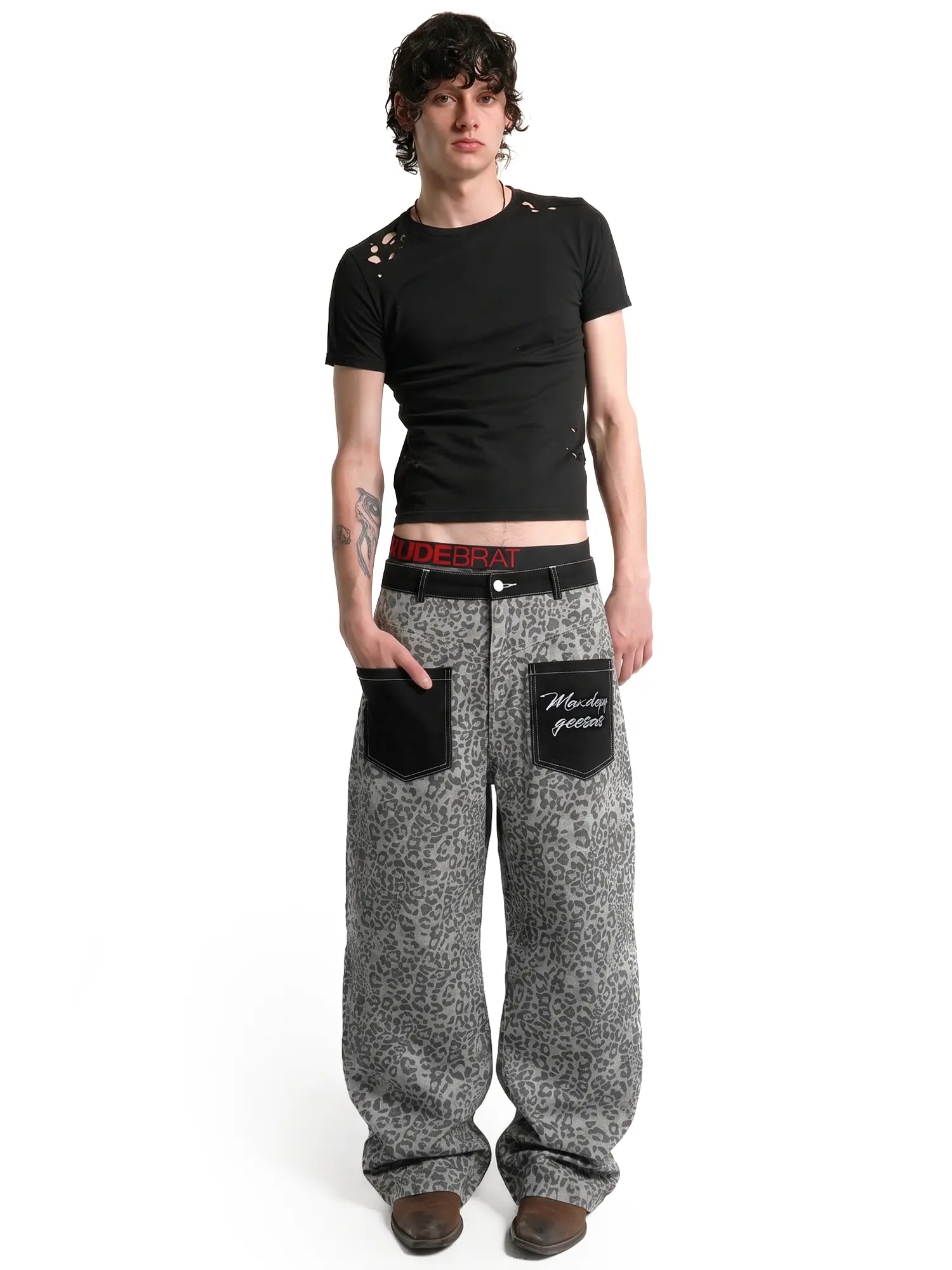 FDR Low Waist Unisex Leopard Jeans Baggy Pant Bottom Casual Vintage Denim Pants Four Seasons Outfit Basic Streetwear Pocket Oversized Unisex  Trouser
