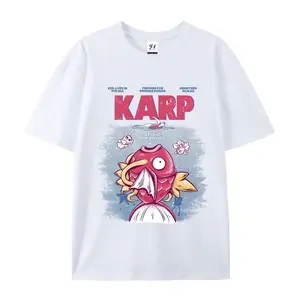 Magikarp KARP Jaws Parody Graphic T-Shirt, Funny Pokemon Movie Parody Casual Cotton Tee, Retro Horror Movie Style Anime Shirt, Front Print Streetwear for Men Women, Unique Gift for Pokemon Fans & Nerds, Vintage Distressed Design Apparel