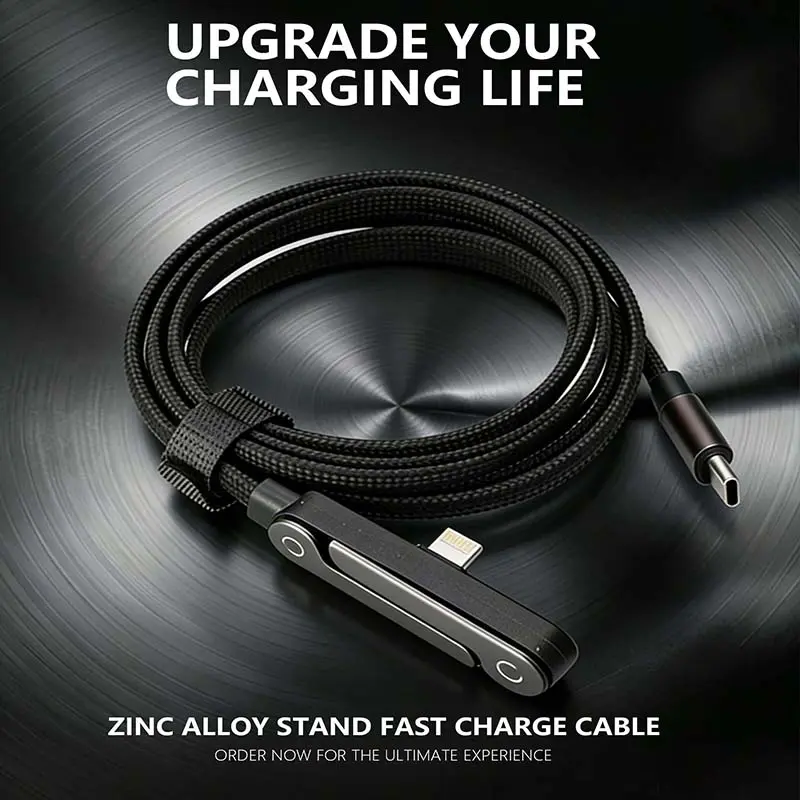 240W Super Fast Charging 2-in-1 Invisible Holder Charger Cable with Stand, Electronic Mobile Smartphone Cellphone Cord, Car Travel Ready for Gaming, Office Use, Compatible with Type-C (Black)