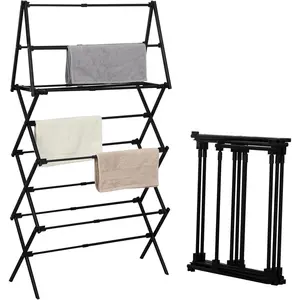 4 Tier Clothes Drying Rack Foldable| Foldable Clothing Drying Rack| Laundry Drying Rack Collapsible for Laundry Room, Dorm, Expandable Sturdy| Black 29"L x 11.5"W x 53"H