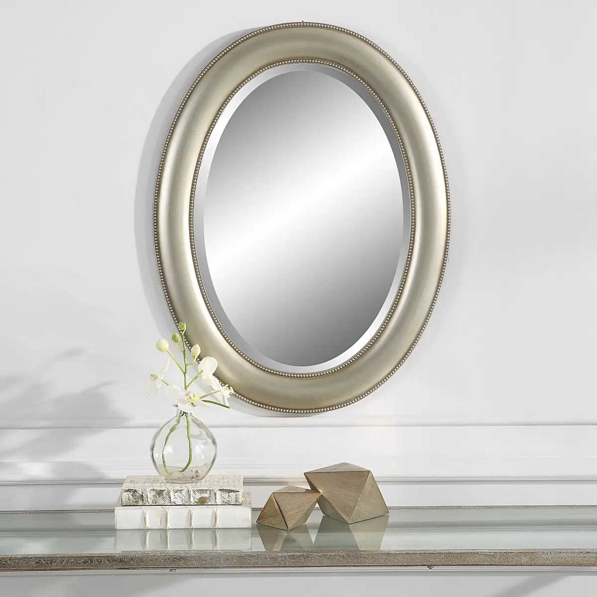 212 Main Oval Decor Mirror - Metallic Silver, 22x29x1 in., Oval Detailed Curved Full-View Large-Scale Wall-Mounted Mirror for Room Decor, Detailed Wall-Mounted Mirrors