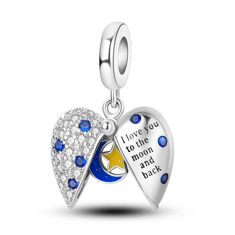 MULA Shining Galaxy Charm Pendant - S925 High-Quality Silver-Plated, Enamel Accents, Blue Cubic Zirconia Blue Heart, Personalized Letter Jewelry, Durable Casual Accessory for Pandora Bracelets/Necklaces, Valentines Day/Birthday Gift for Girls, Charms & Pe