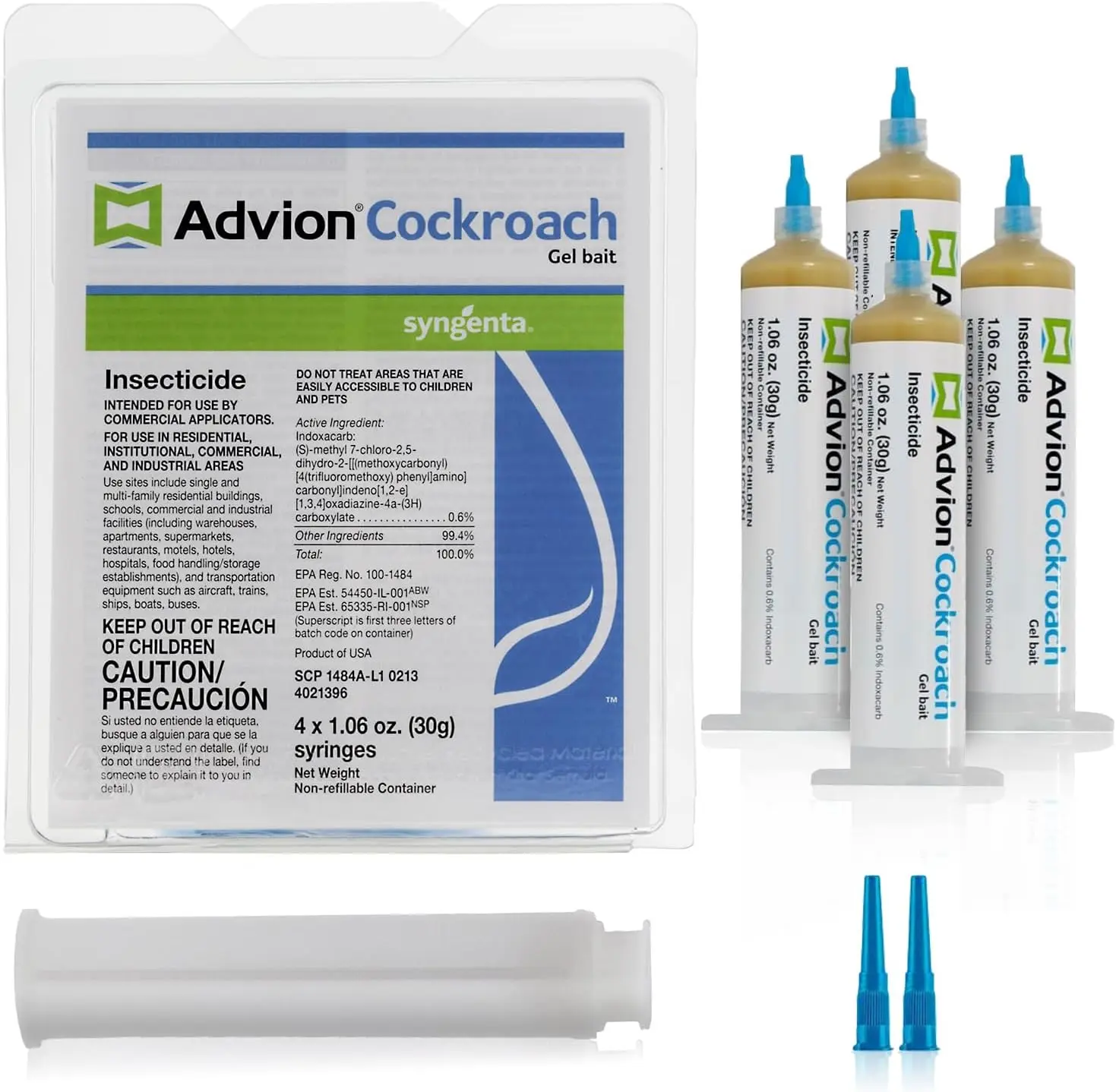 Cockroach Gel Bait, 4 Tubes x 30-Grams, 1 Plunger and 2 Tips, German Roach Insect Pest Control, Indoor and Outdoor Use, Roach Killer Gel for American, German and Other Major Cockroach Species