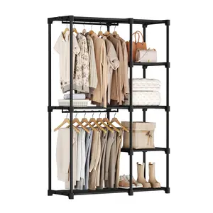 44IN to 72IN Portable Wardrobe Closet with Hanging Rods Clothing Rack with Shelves Mudroom Storage Organizer For Home