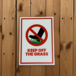 Keep Off The Grass Sign, 5x7 inch Acrylic Signs, Choose from 30 Warning and Policies, Each Sign Comes With Double Sided Tape for Easy Displaying. (Design 27)