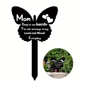 Butterfly Shaped Acrylic Monument, 1 Count Mom's Memory Lives on Garden Pile, Eternal Love Sign Garden Plaque, Waterproof Durable Outdoor Memorial