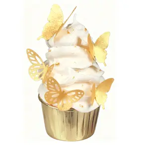 Gold Edible Butterflies 2" Wafer Paper Cake Cupcake Decorating Topper Wedding Birthday Anniversary