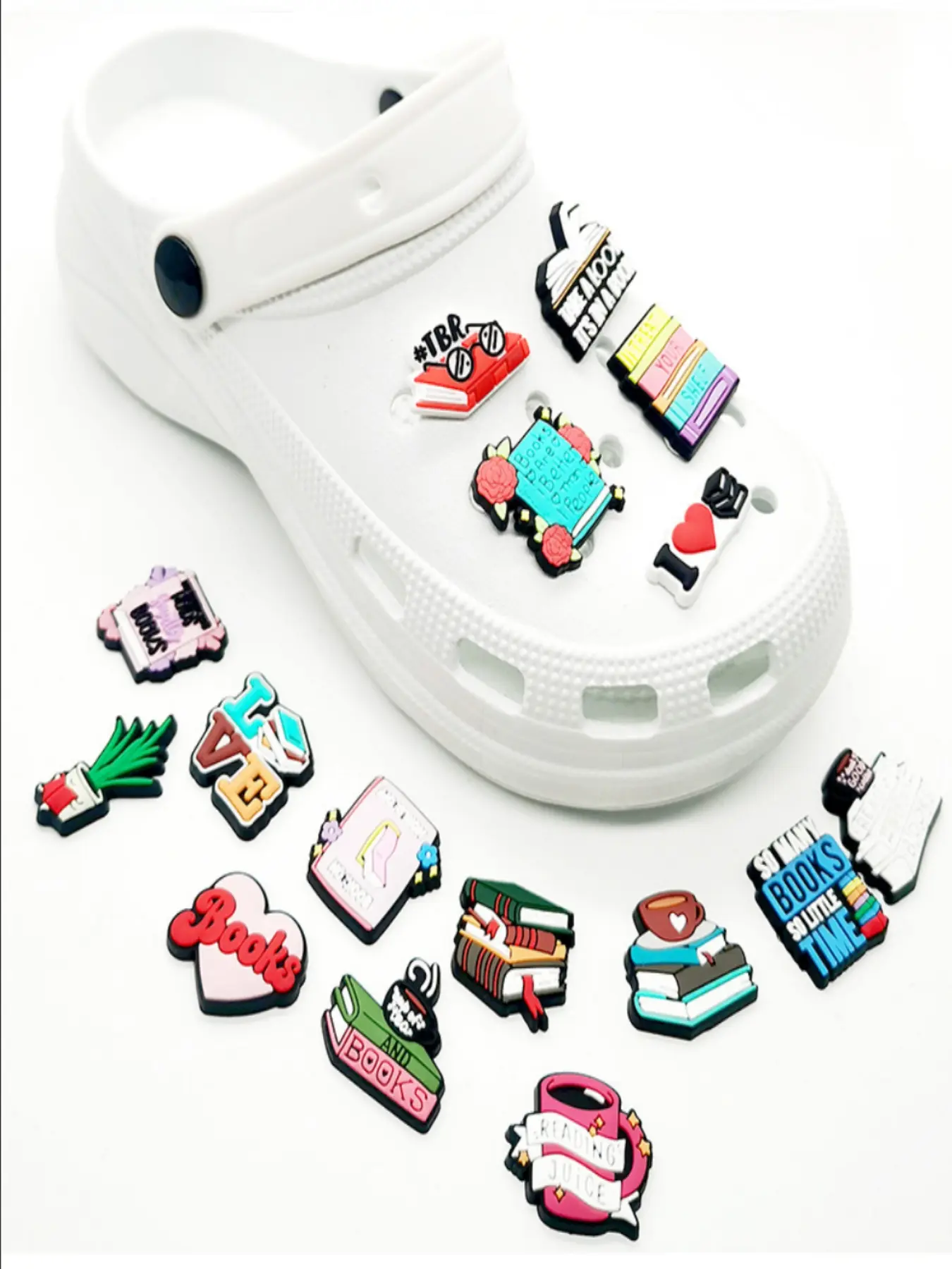 16-Piece Book Reading Theme Shoe Decorations, PVC Shoe Accessories for Sandals, Slippers, Party Gifts for Boys & Girls, Shoe Charms, Shoe Charms Set