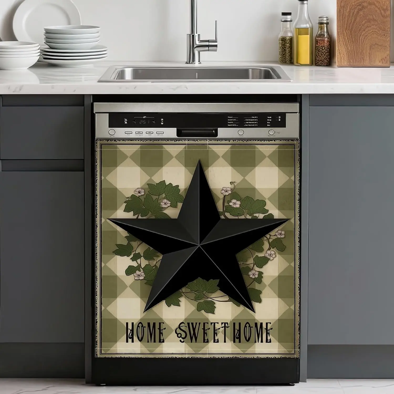 Washable Barn Star Dishwasher Magnetic Cover for Kitchen Decor,Home Sweet Home Refrigerator Magnet Front Panel for Appliances,23 x 26 Inch