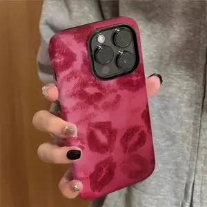 Fiery red lips, fashionable graffiti pattern, 2-in-1 phone case, compatible with iPhone 11 12 13 14 15 16 17 Pro Max & Samsung Galaxy S25 Ultra S24 Plus S23 FE S22 S21, glossy design, drop protection.MFL31