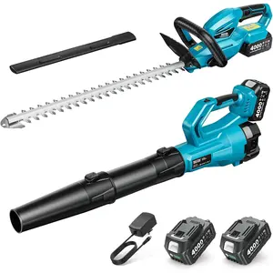 Cordless Hedge Trimmer and Leaf Blower Combo, 2 count 4.0Ah , Electric Handheld Bush Trimmer with 20" Dual-Action , Lightweight Brushless Blower with 2 Speed Modes for Yard Garden
