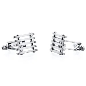 Classy Industrial Striped Polished Titanium Cufflinks