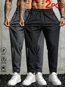 Men's Ice Silk Quick Dry Joggers, Breathable Elastic Waist Pants, Zipper Pockets, Slim-Fit, Ideal for Running, Gym, Workout, Casual Wear, Sporty Comfy Breathable