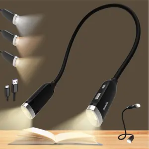 USB-Powered Book Light Neck Lamp, 3 Color & Brightness Adjustable, Hands-Free, Lightweight, USB-C Rechargeable, Eye-Caring, Perfect for Crafts, Camping, Adults (Black), Usb-Powered Book Lights
