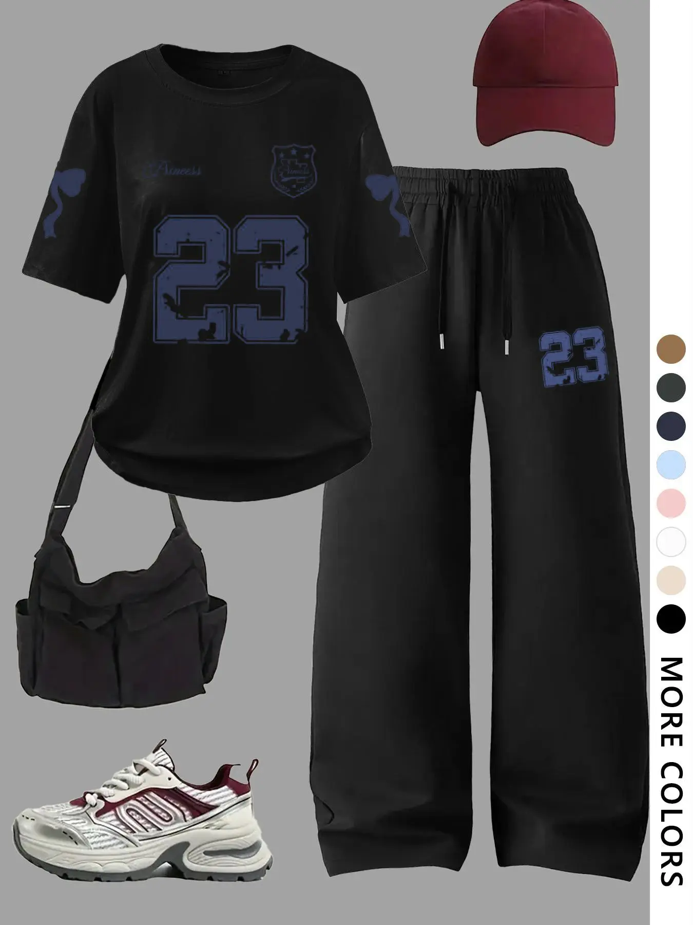 Y2K American School Girl Back-To-School Set, 23 Number Sport Two-Piece, Casual Sportswear Outfit, Sweatsuit Set, Sporty Round Neck, Casual Style, Soft Cotton Fabric, Multiple Colors Available