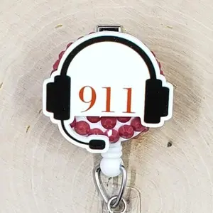 911 Dispatcher Retractable ID Badge Reel | Emergency Police Tech Technician | Teacher Nurse MD Doctor Medical Hospital Healthcare Badge Holder