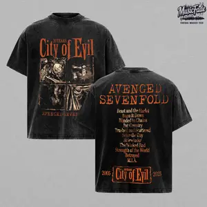 Vintage Avenged Sevenfold City of Evil 20 Years Acid Wash Oversized T-Shirt, Retro A7X Deathbat Heavy Metal Graphic Tee, Premium Heavyweight Cotton Gothic Rock Streetwear Fashion Top, Double Printed Dark Arena Unisex Fan Merch, TikTok Viral Band Wash Tee