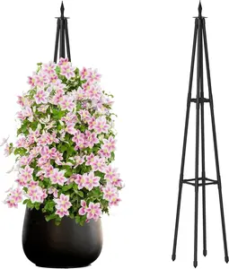 4FT Obelisk Trellis for Climbing  Outdoor, 16mm Rust-Proof Extra Thickened Plastic-Coated Metal Pipes, Indoor Climbing Support for Potted , Vines,  Stands,Black