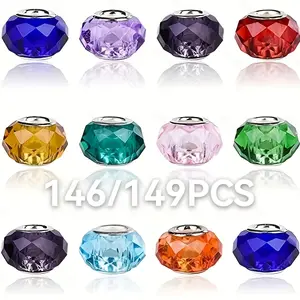 146/149pcs Murano Large Acrylic Beads with Hand-painted Patterns And Silvery Brass Cores, European Style Accessories Suitable for Bracelets And Necklaces (multi-faceted), Bracelet Crafting, Elegant Bead Design, Decorative Beads, Highquality Beads