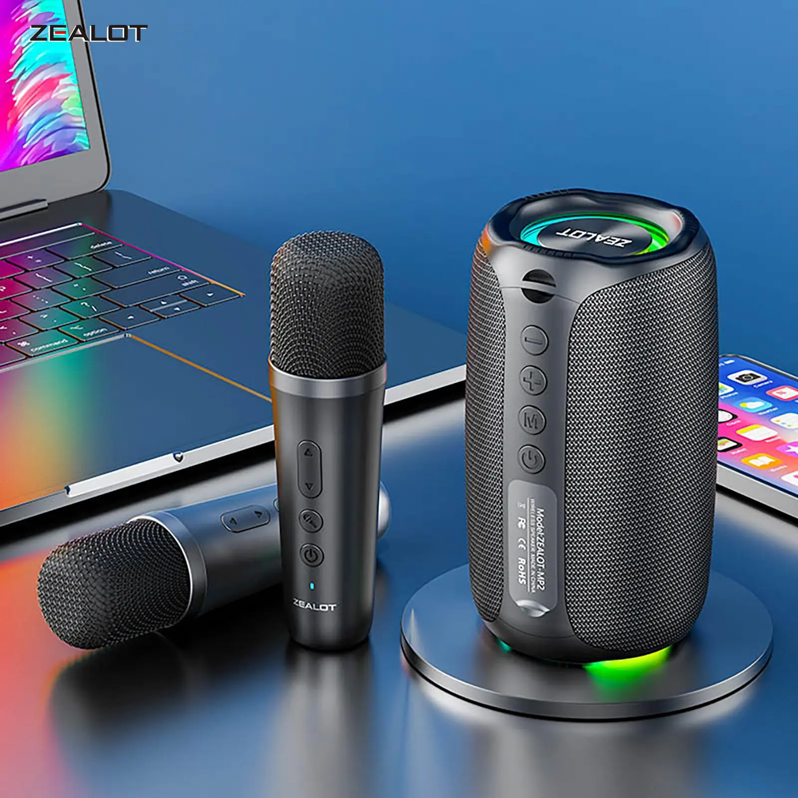 Zealot M2 10w Outdoor Bluetooth-compatible Speaker with 2 Microphones, Portable Waterproof Bass Speaker for Camping, Long-Lasting 1800mah Battery, Loud Stereo Sound, Rechargeable Waterproof Speakers
