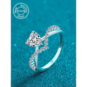 S925 Sterling Silver Heart Shaped Ring, Fashion Elegant Engagement Ring for Women, Trendy All-match & Exquisite Jewelry for Birthday GiftGift