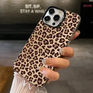 Compatible with iPhone 16 15 Pro Max Plus 14 13 12 11 X XR Leopard print Durable shockproof Anti-Scratch PC Protective Case Protector Screen Protector