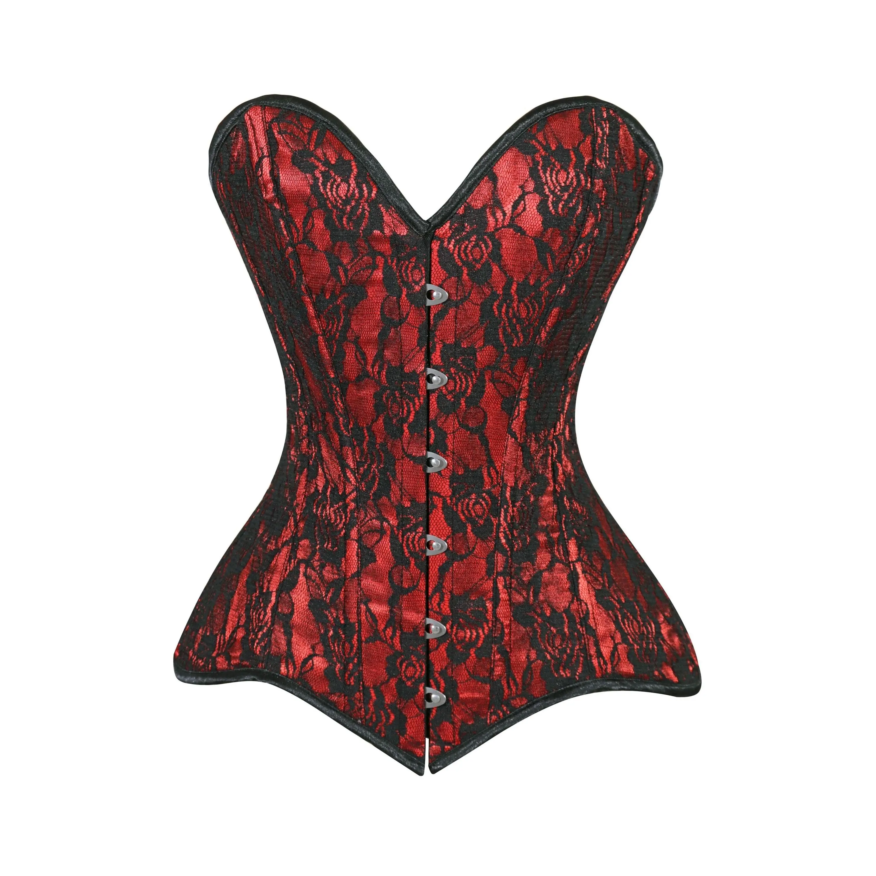 Lavish Red/Black Lace Overbust Corset Sweetheart Neckline Busk Closure