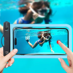 Waterproof Phone Pouch Outdoor Storage Bag Transparent Thick Organizer Strap Cyan Protective