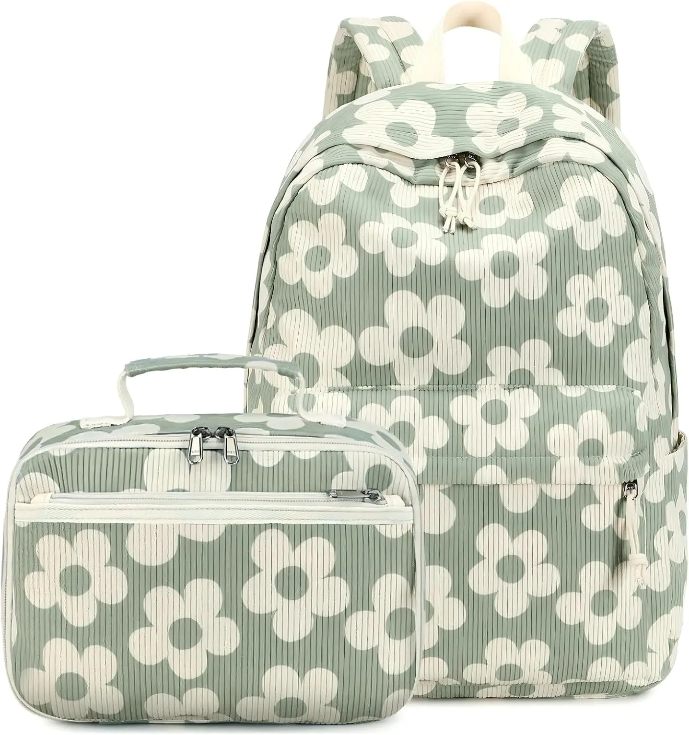 Bluboon Girls' Corduroy Floral Backpack Set - Toddler Preschool-Kindergarten Bookbag with Matching Lunchbox, Kids' Fashion Accessory Bag, Sets