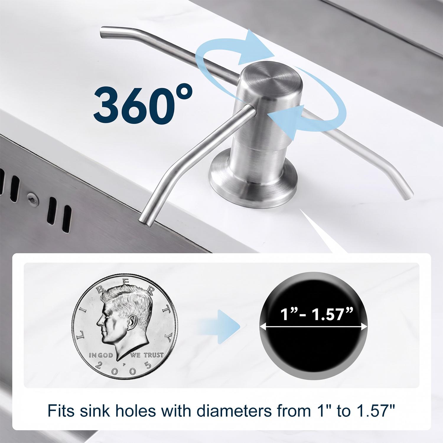 Dish Soap Dispenser for Kitchen Sink (Brushed Nickel), Countertop Sink Soap Dispenser Water Pump with 47” No-Spill Extension Tube Kit Design for Kitchen Bathroom, No More Refills, Kitchen Sink Accessories