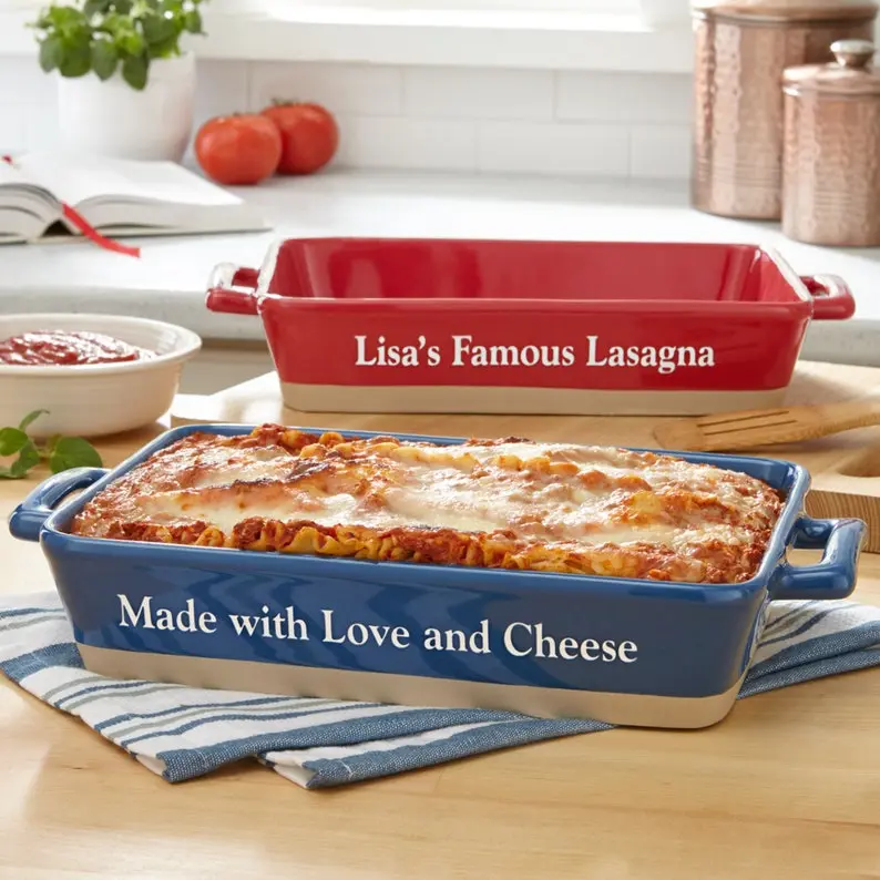 Personalized Ceramic Lasagna Baking Dish - Stoneware Dish - le In 3 Colors