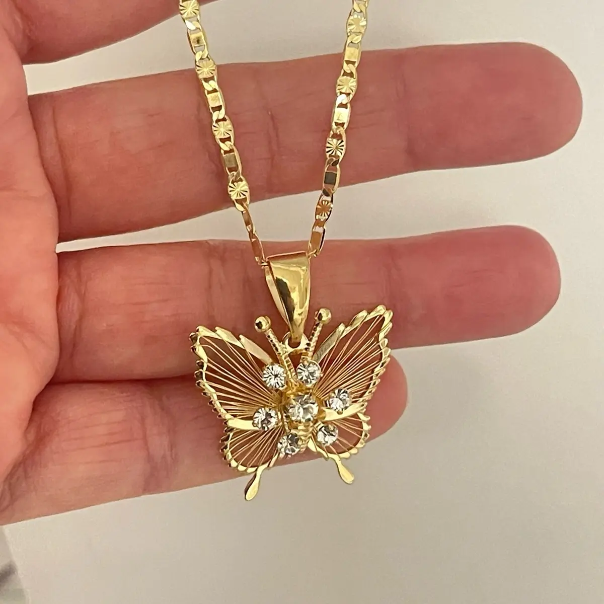 18k Gold Plated Necklace with Heart Shaped Butterfly Pendant Water Resistant Hypoallergenic Nickel Free Metal Coating Chain Jewelry Gift