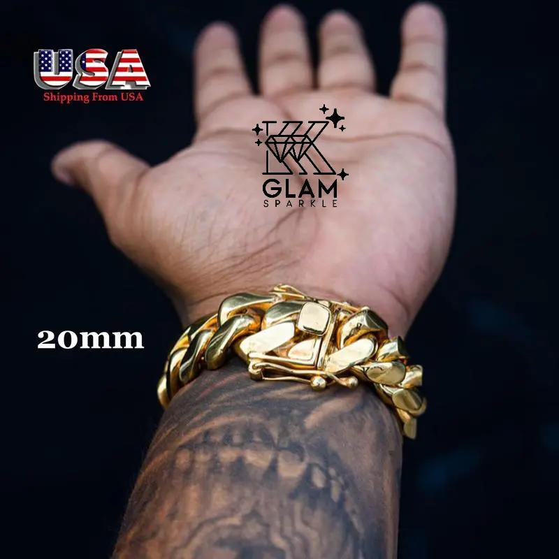 EC4Shop Men's Heavy Gold Plated Cuban Link Chain Bracelet – 20mm, 316L Stainless Steel