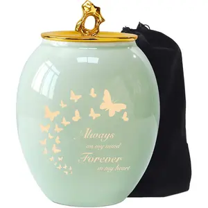Medium Urns for Human Ashes, 6.7x5.2Inch Ceramic Medium Size Butterfly Decorative Cremation Urns for Ashes Adult Female/Mom/Women