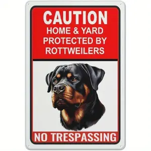 [Aluminum Plate Signboard]Vintage Rottweiler Sign - Heavy-Duty Metal Warning Plaque |   Caution Home & Yard Protected By Dog - Deterrent Decoration 8 X 12 - Wall-Mounted For Gate