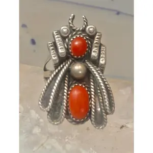 Navajo ring coral bug insect band size 6.25 sterling silver women